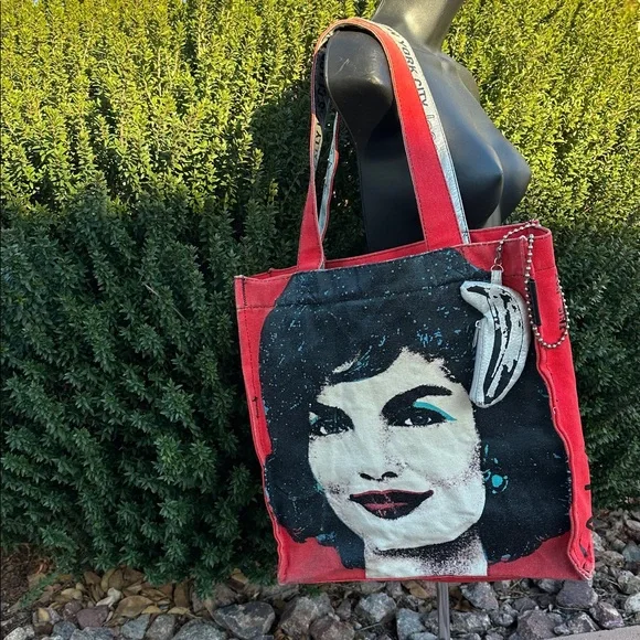 Loop NYC & ANDY WARHOL-Red Jackie O. Distressed Tote Canvas Bag-REPOSHING-used - Picture 8 of 17